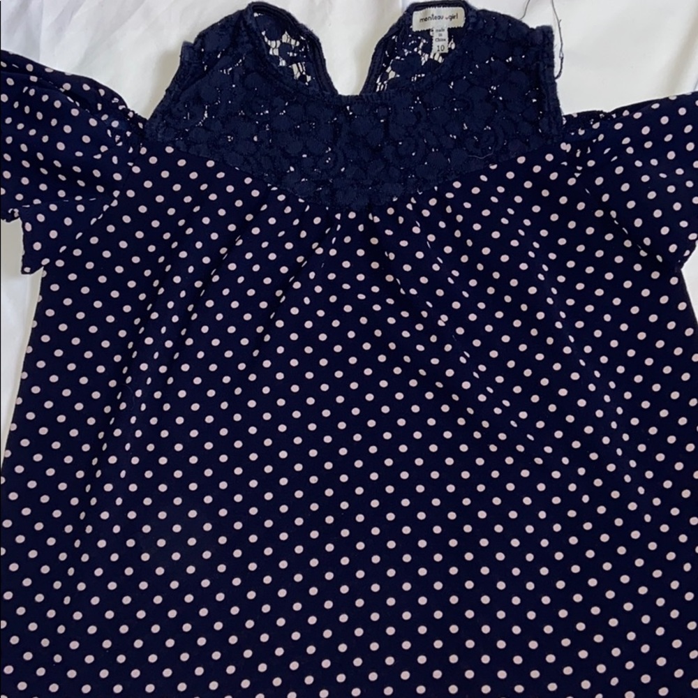 flower and polkadot off the shoulder tee